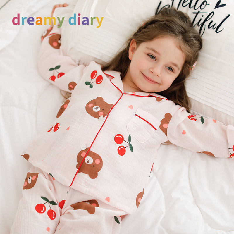 Children's Pyjamas Summer Thin Girl Air Conditioning Suit Girl Child Spring Autumn Pure Cotton Baby Boy Home Residence Suit Suit