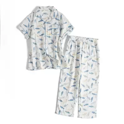 Children's pajamas spring summer short sleeve set thin cotton boy 2021 New loose lapel cute air conditioning suit