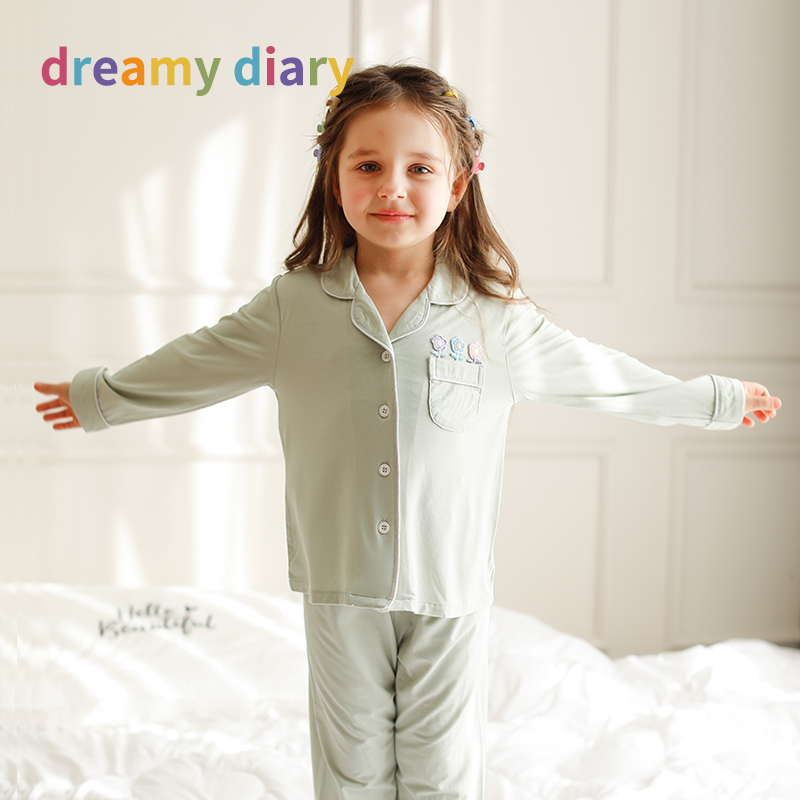 Children's modal pajamas girls summer ice silk home clothes thin section baby medium size girls air conditioning clothing suit
