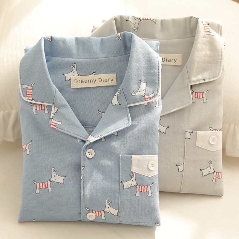 Men's children's pajamas summer cotton thin gauze set soft long sleeve spring and autumn baby cartoon pajamas