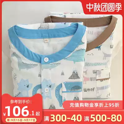Children's pajamas summer cotton gauze thin Boys' short sleeve suit