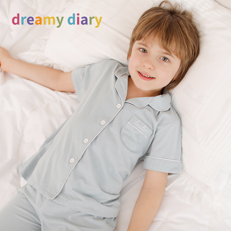 Children's pajamas summer thin boy ice silk short-sleeved air-conditioning clothing boy boy baby middle and small children's home clothes suit