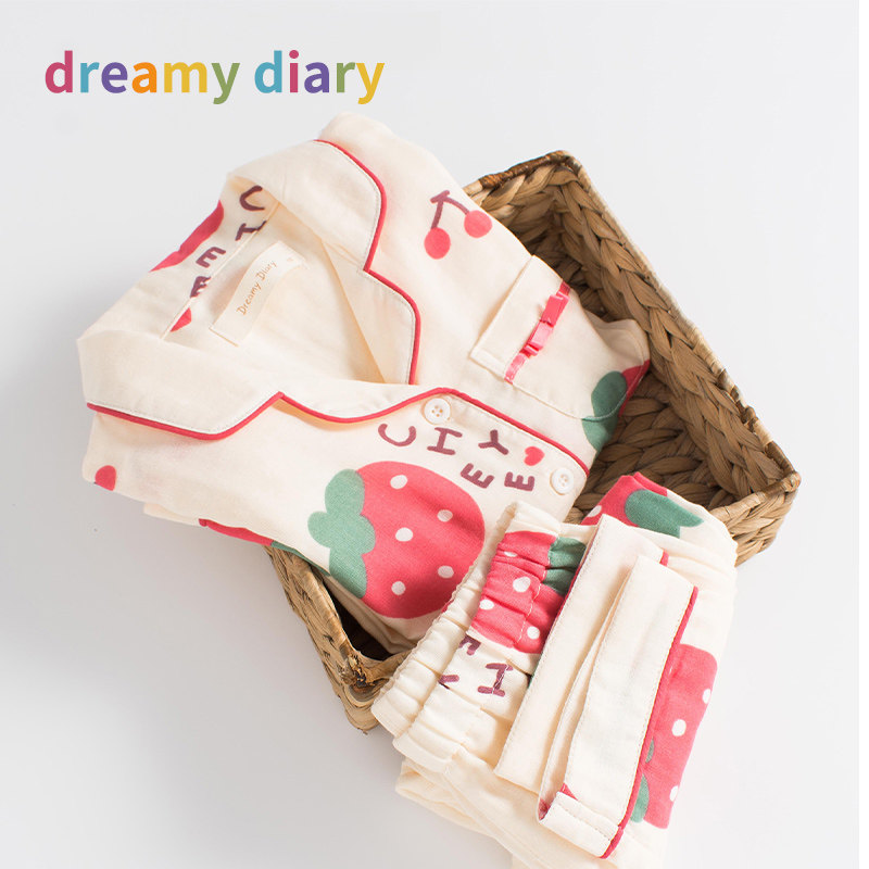 Girl Sleepwear Spring Autumn Home Clothing Pure Cotton Children Gauze Breathable Long Sleeves Cute Girl Princess Baby Suit Big