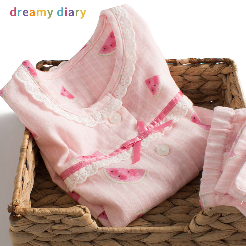 Children's pajamas cotton gauze cotton spring and autumn baby Summer thin air conditioning clothing long sleeve girl home set