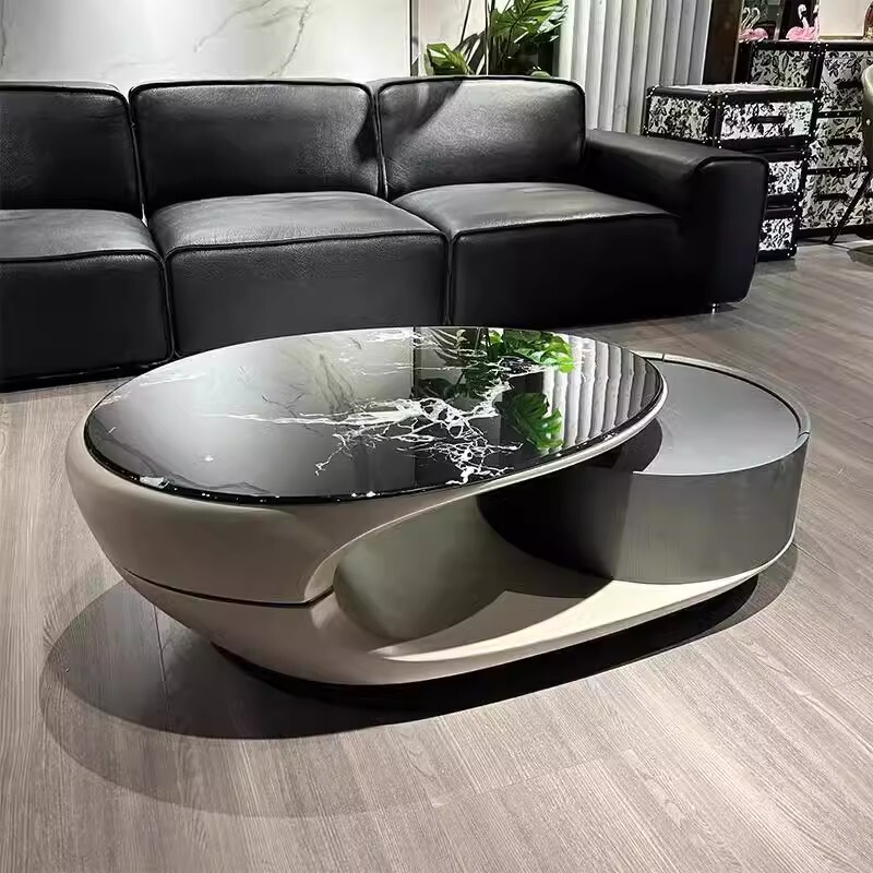 Microcrystalline Stone Oval-Shaped Coffee Table for Small Living Rooms, Modern High-End Designer New Luxury Stone Coffee Table Microcrystalline Stone Oval-Shaped Coffee Table for Small Living Rooms, Modern High-End Designer New Luxury Stone Coffee Table