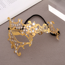 European and American cargo metal diamond high - end mask eye - cover small single - eye gold - plated rose gold metal mask