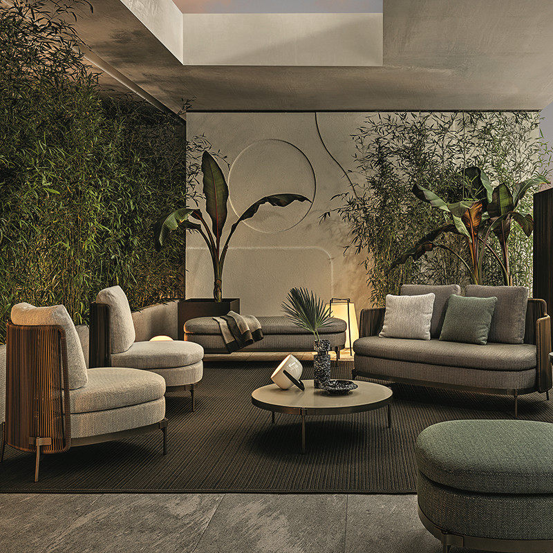 Outdoor light lavish minimalist sofa table and chairs Terrace Patio Courtyard Garden Garden Soft-style Villa Garden Cane chair sofas 