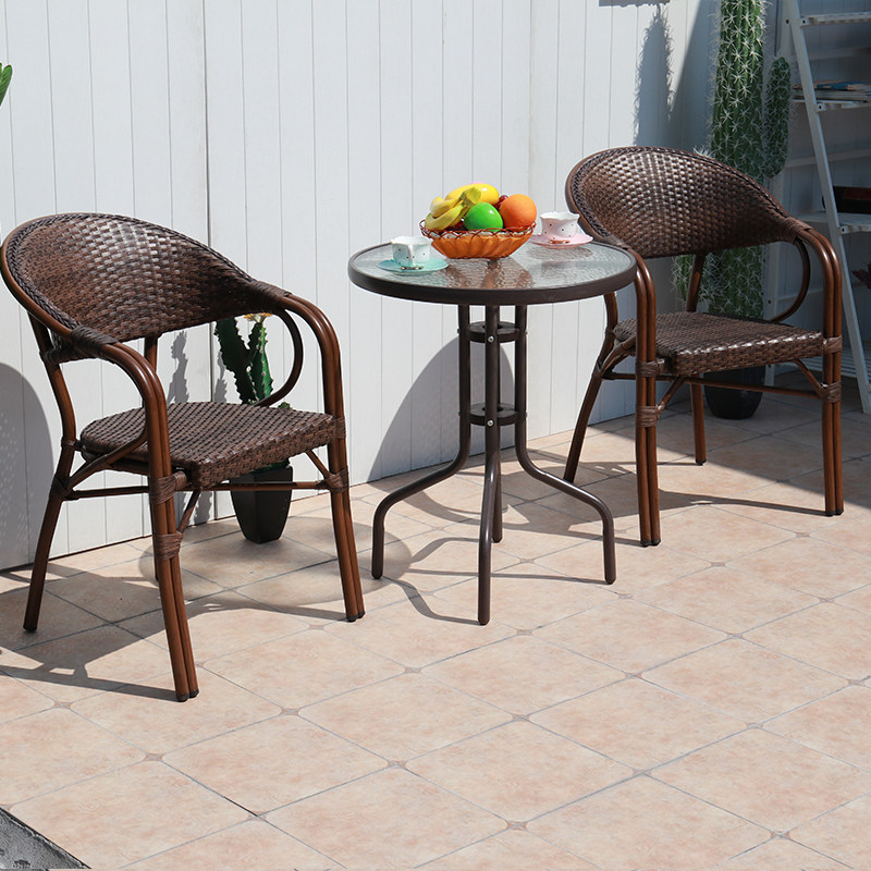 Outdoor table and table combined balcony vine chair Three-five-seven pieces outdoor patio garden Leisure chair small tea table chair rattan