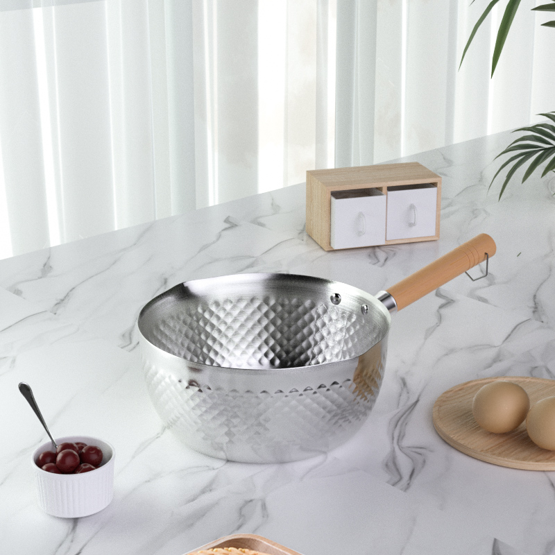 Japanese style snow flat pot 304 stainless steel uncoated instant noodle pot soup pot Induction cooker Milk pot small cooking pot Household