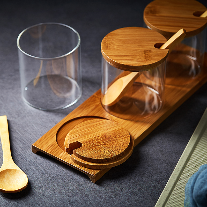 Glass Concorter Box Set Household Combined Kitchen Salt Can Taste Conceptable Box with Lid Japanese Concert Bottle