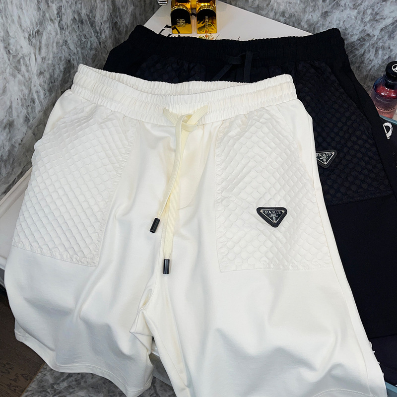 Dainwang Prada Men's Collaboration Summer Shorts with Triangle Logo and Honeycomb Pockets