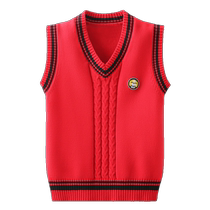Boys pure cotton vest childrens woolen vest sweater trendy thin sleeveless outer wear spring and autumn new style 2024