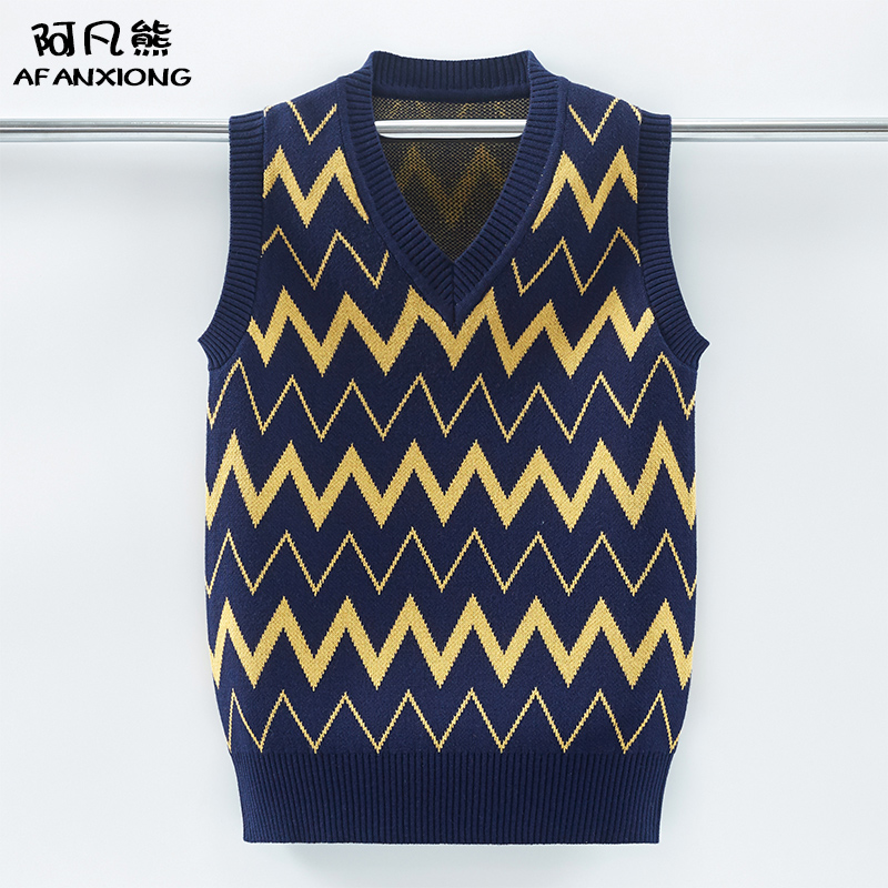 Boys knitted sweater vest Spring and Autumn cotton inside wear middle and big boy horse clip Korean version of the tide foreign air outside wear sleeveless sweater