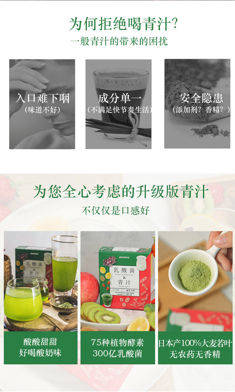 日本 JOLIYOYO 乳酸菌青汁粒 3g*20包 清肠毒 清汁酵素 图1