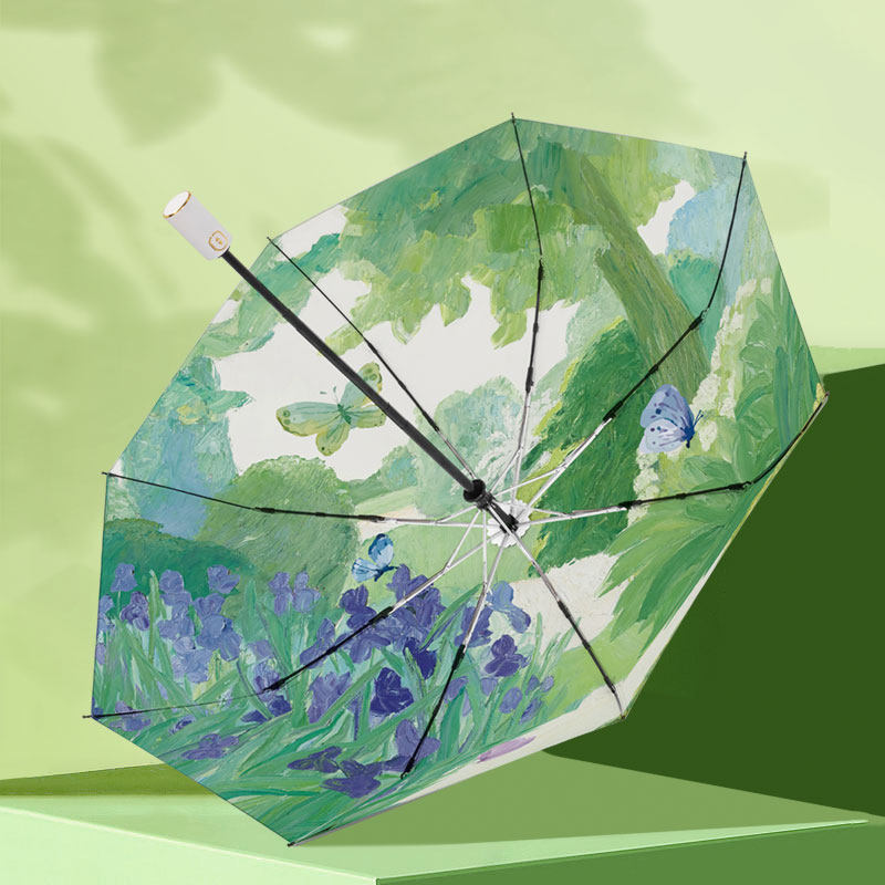 Titanium silver fully automatic professional sun protection UV sun umbrella female clear and rain dual-use folding small portable beach umbrella-Taobao