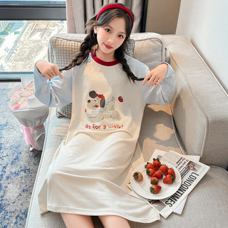 女童睡裙春秋款2025新款儿童睡衣秋季家居服大童卡通睡裙女孩纯棉