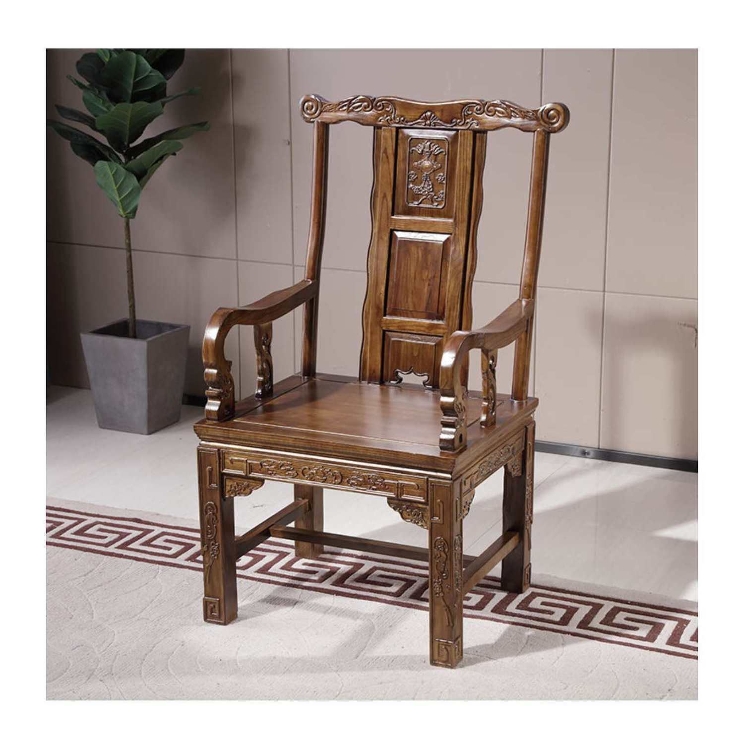 New Solid Wood Chair Circumference Chair Single Chair Backrest Officer Hat Chair Tea Table Palace Chair Solid Wood Chairs New Chinese Halal Bin-Taobao