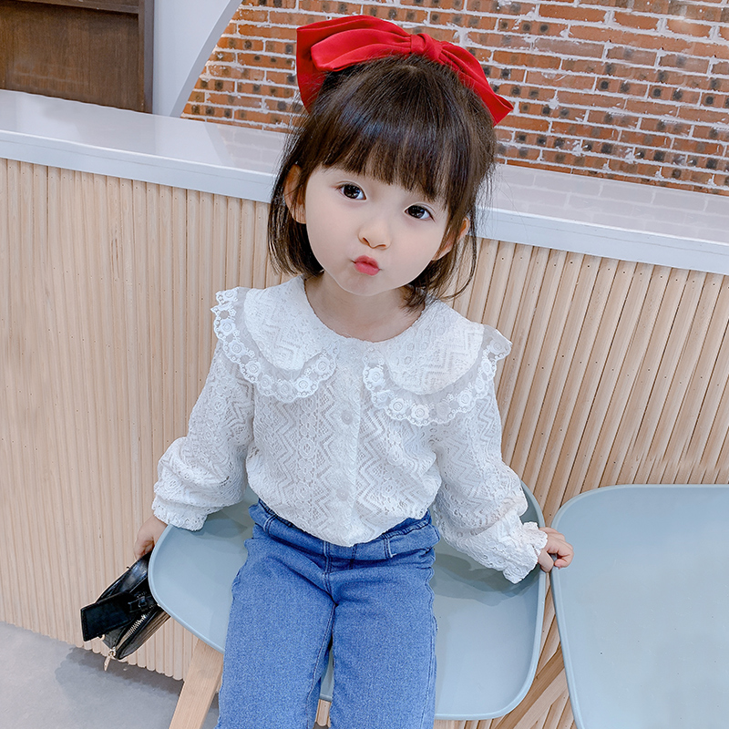 Girl Shirt 2022 New Autumn Child Lace Shirt Kids Pure Yankee Town Girl Baby Playing a Dent