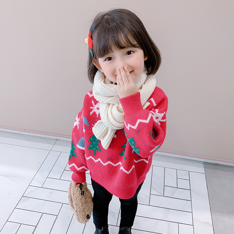 Girls sweater 2022 new autumn and winter clothing children's Western style top pullover knitted sweater girl baby turtleneck bottoming shirt