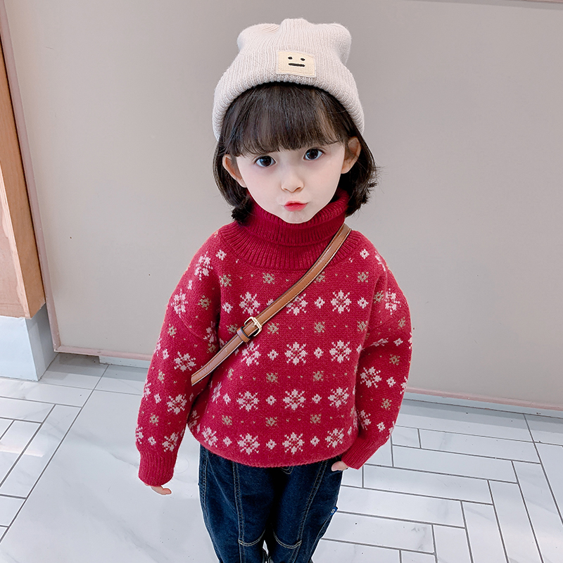 Girls sweater turtleneck 2022 new children's pullover sweater bottoming shirt Western style little girl baby autumn and winter clothes
