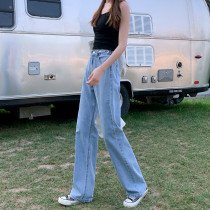 High waist thin jeans womens spring and autumn straight tube loose autumn 2021 new hyuna hanging mopping wide leg pants