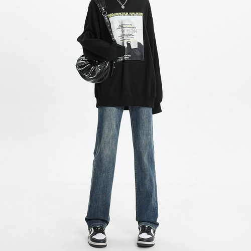 Ретро осенние прямые свободные джинсы, длинные штаны, высокая талия