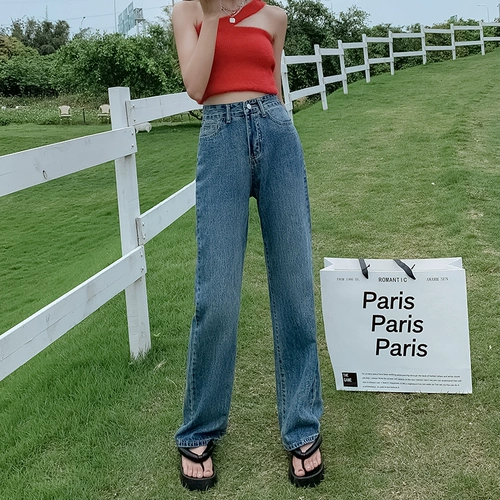 Ретро осенние джинсы, штаны, высокая талия, по фигуре, подходит для подростков, свободный прямой крой