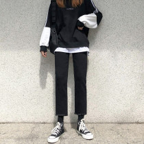 Black jeans womens straight loose autumn 2021 new high waist thin and tall small cigarette tube pants