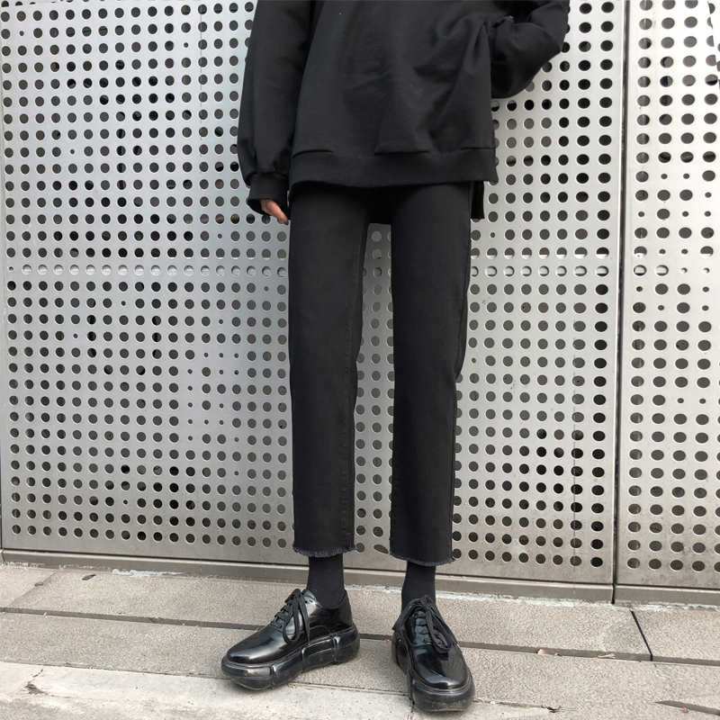 Black Straight Drum Jeans Woman 2023 New autumn winter loose High waist display slim small sub 90% smoke pipe pants-Taobao