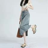 Летняя джинсовая юбка, ностальгия, высокая талия, А-силуэт