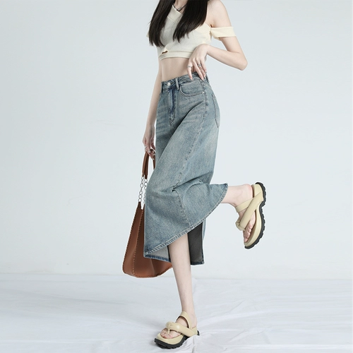 Летняя джинсовая юбка, ностальгия, высокая талия, А-силуэт