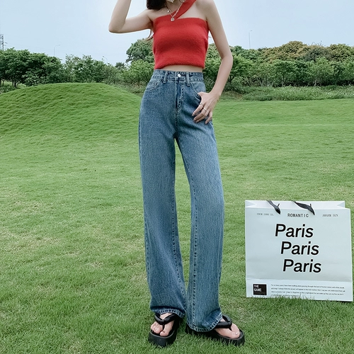 Ретро осенние джинсы, штаны, высокая талия, по фигуре, подходит для подростков, свободный прямой крой