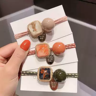 French retro square crystal Hairband Korean version of ins Net red rubber band female tie head Hairband simple versatile hair accessories