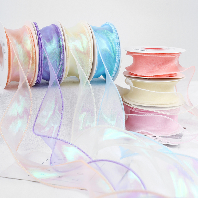 Valentine's Day 4cm Fishtail Yarn Ribbon Bouquet Decoration Pearl Iridescent Ribbon Floral Art Packaging DIY Wave Overlay