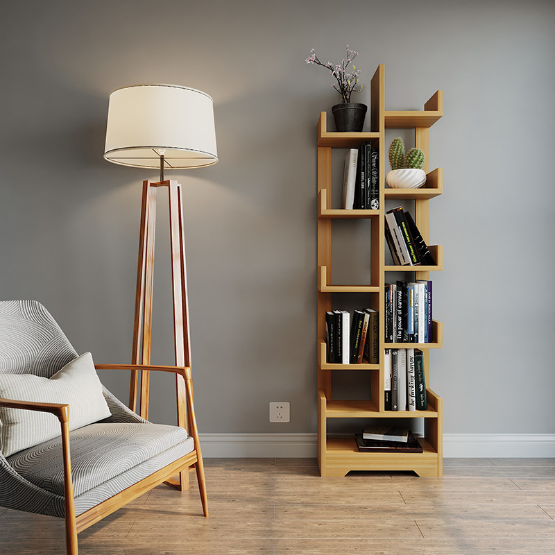 Bookshelf Simple children's tree bookcase Floor-to-ceiling solid wood modern minimalist student storage shelf Office shelf