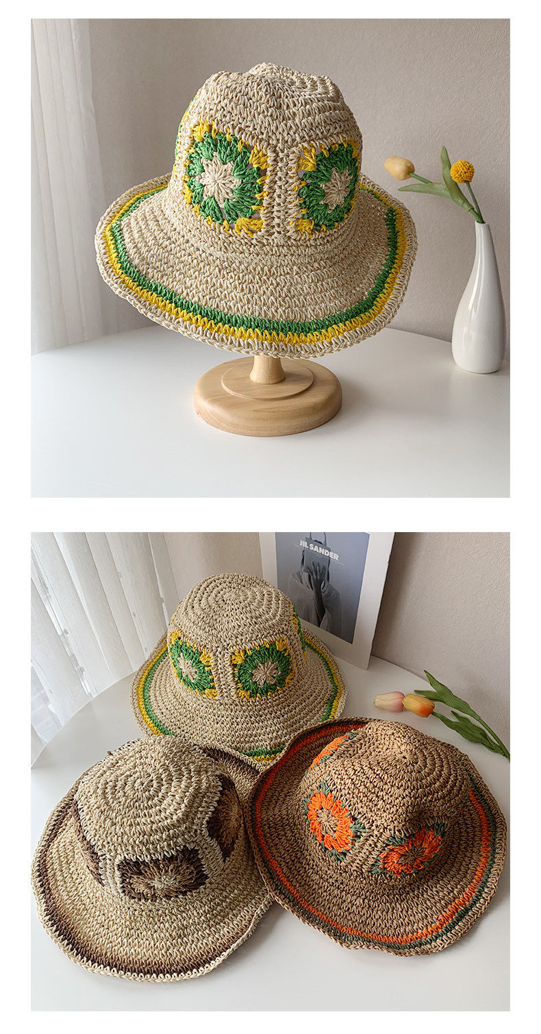 280g Weight Straw Hat Hats Type Holiday, Beach Occasion Women's Vacation Color Block Big Eaves Straw Hat