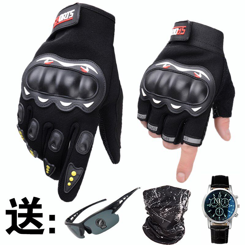 Spring Summer electric locomotive riding gloves anti-fall carbon fiber breathable locomotive male and female knight equipped half finger genuine leather