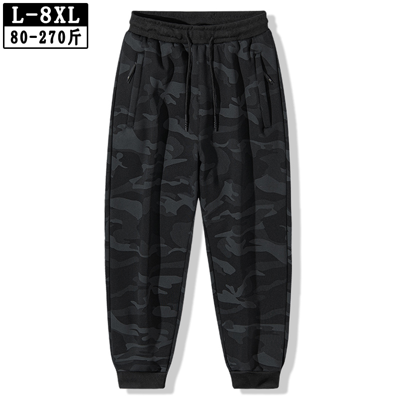 Men's Pure Cotton Camouflage Casual Pants, Trendy Spring and Autumn Sports Jogger Pants, Fleece-Lined and Thickened, Plus Size for Winter