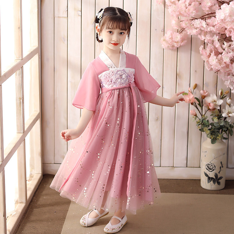 Girls ' Kimono Ancient style super Fairy Hanfu Children's Chinese style summer thin Tang dress 12-year-old girl costume dress