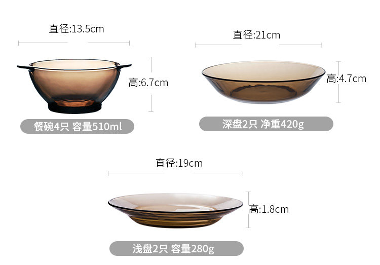 天猫超市 法国 DURALEX 钢化玻璃碗碟盘 8件套 图3