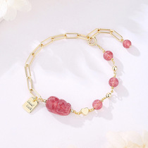 Natural strawberry crystal pink crystal Leopard Bracelet Female minimalist Design bestie Single Circle Pink Pink Crystal Transshipment Handstring