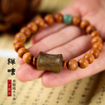 Retro sandalwood Buddha beads handstring male and female green sandalwood Six words true single ring gold silk sandalwood lovers hand chain-linked and playful