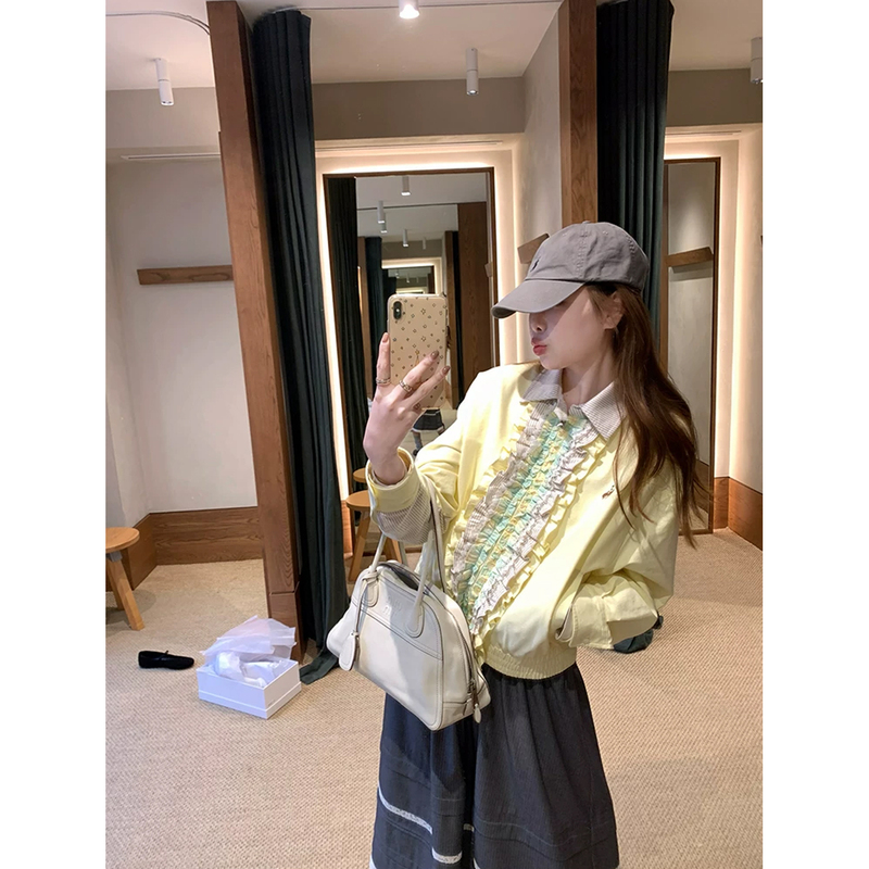 Ruffled Collar Short Jacket for Women, Versatile Vintage-Style Jacket, Niche Heavy-Duty Ruffle Collar Patchwork Casual Top