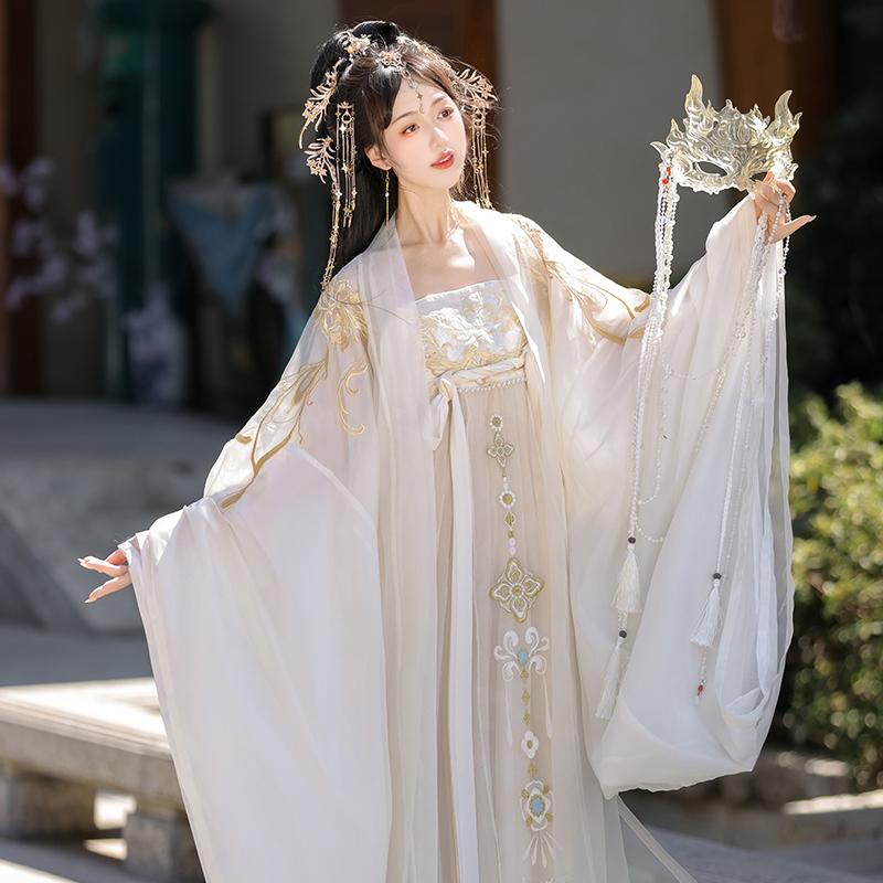 オリジナル漢服女性唐風ミロバランスカート胸丈ワンピース刺繍大袖シャツ中国風仙女夏スーツ