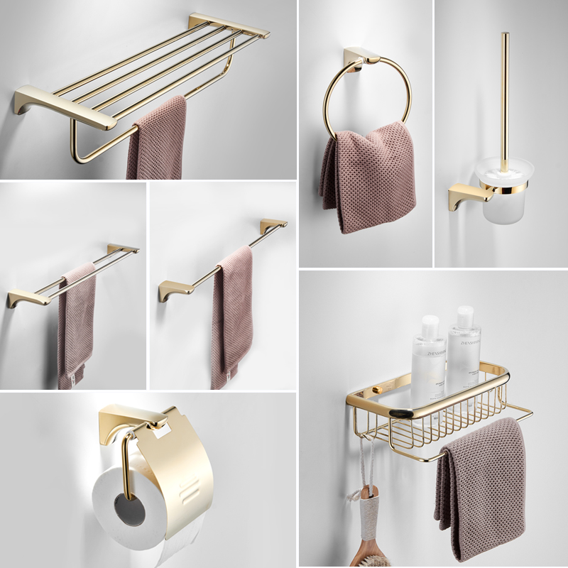 Bathroom towel rack Gold light luxury stainless steel shelf free hole bath towel rack Powder room hardware pendant set