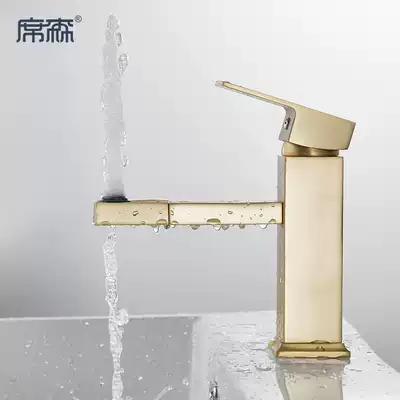 Xisen bathroom Nordic drawing gold splash-proof faucet powder room washbasin full copper hot and cold basin faucet