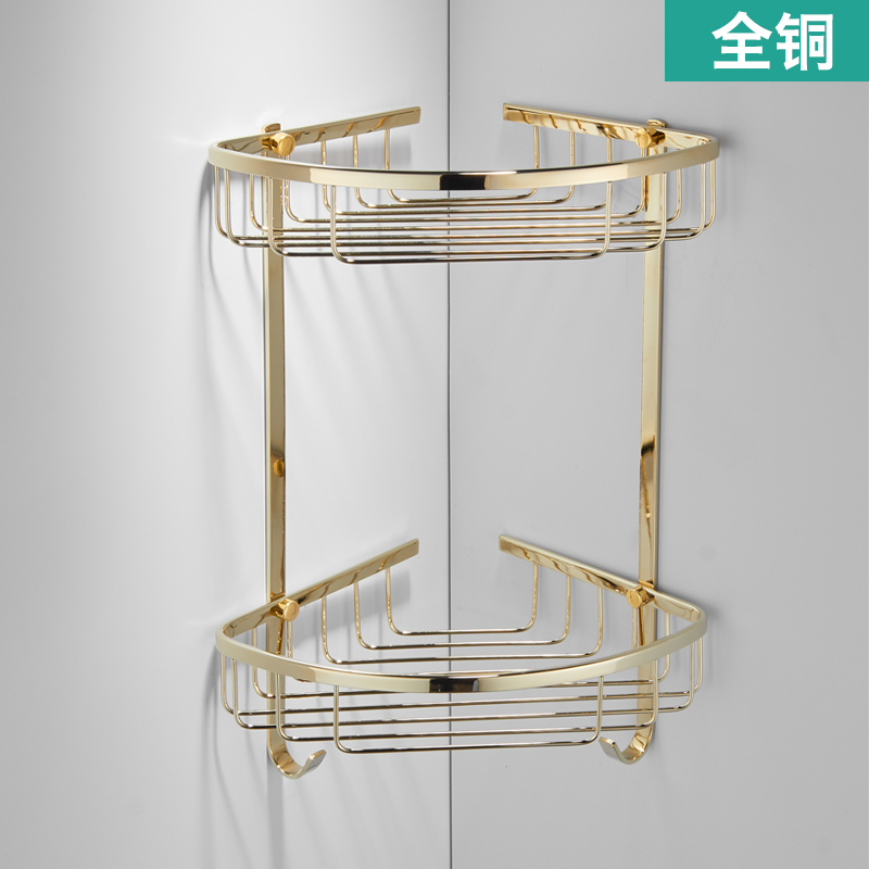 Schissen Makeup Room Shelf FULL COPPER WALL-MOUNTED TRIANGULAR MESH BASKET BATHROOM SINGLE DOUBLE CONTAINED CORNER RACK LIGHT GOLD COLOR