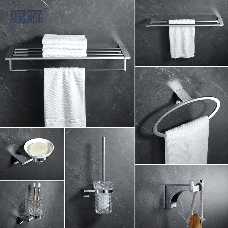 All-copper towel rack bathroom hardware pendant high-end powder room double-layer bath towel rack thickened simple rack wall hanging