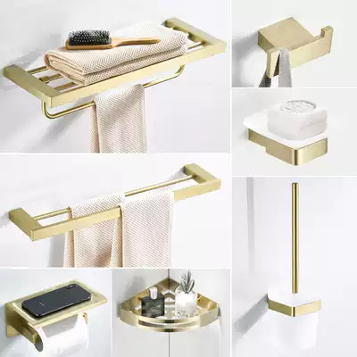 304 stainless steel towel rack Nordic simple brushed pale gold hanging towel rack Wall toilet single pole
