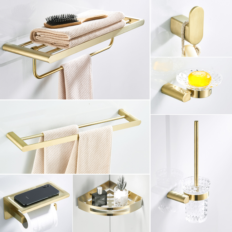 304 stainless steel brushed gold towel rack thickened bathroom hardware pendant Paper towel rack Powder room shelf